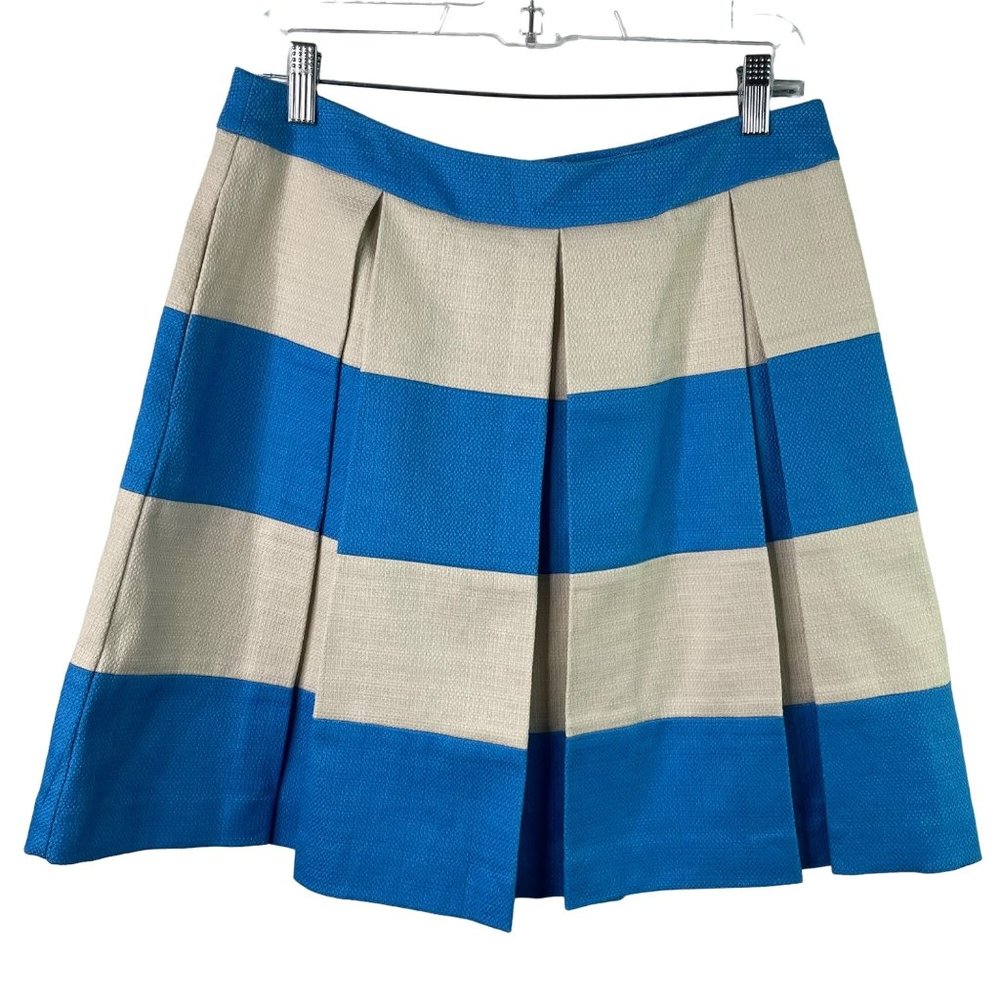 Boden Pleated Skirt Strip A Line Size 8 Blue Cream